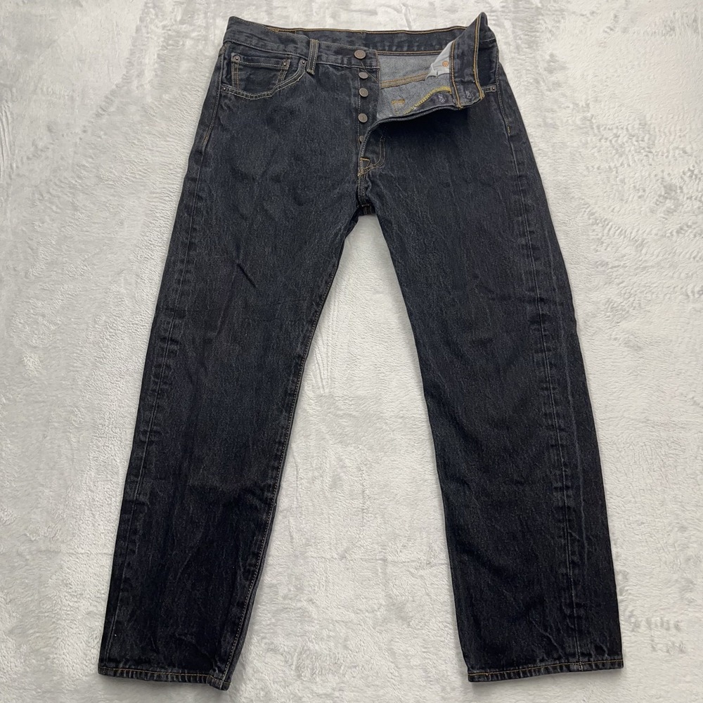 Levis 501 Jeans Mens 34x30 Original Straight Button Fly 100% Cotton Black Denim